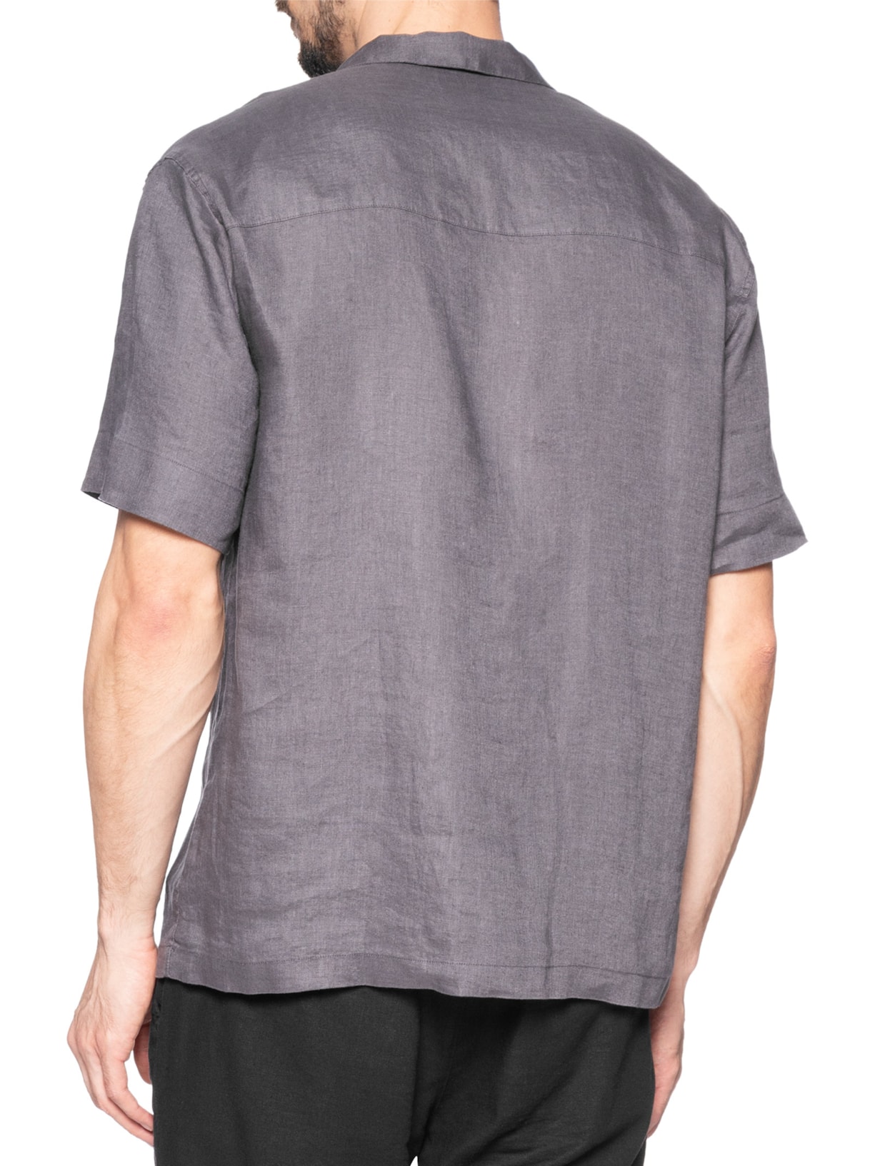 Camisa Masculina De Linho Box Manga Curta Cinza Ricardo Almeida