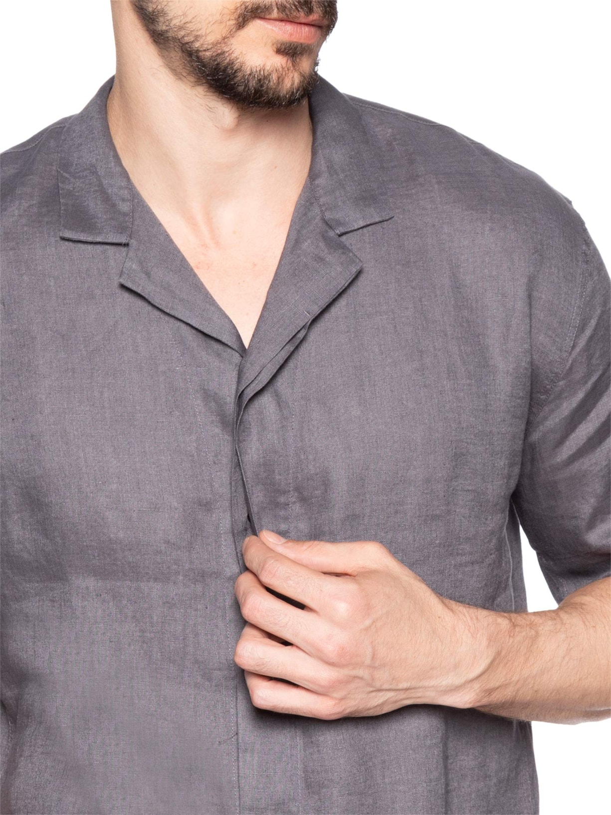 Camisa Masculina De Linho Box Manga Curta Cinza Ricardo Almeida