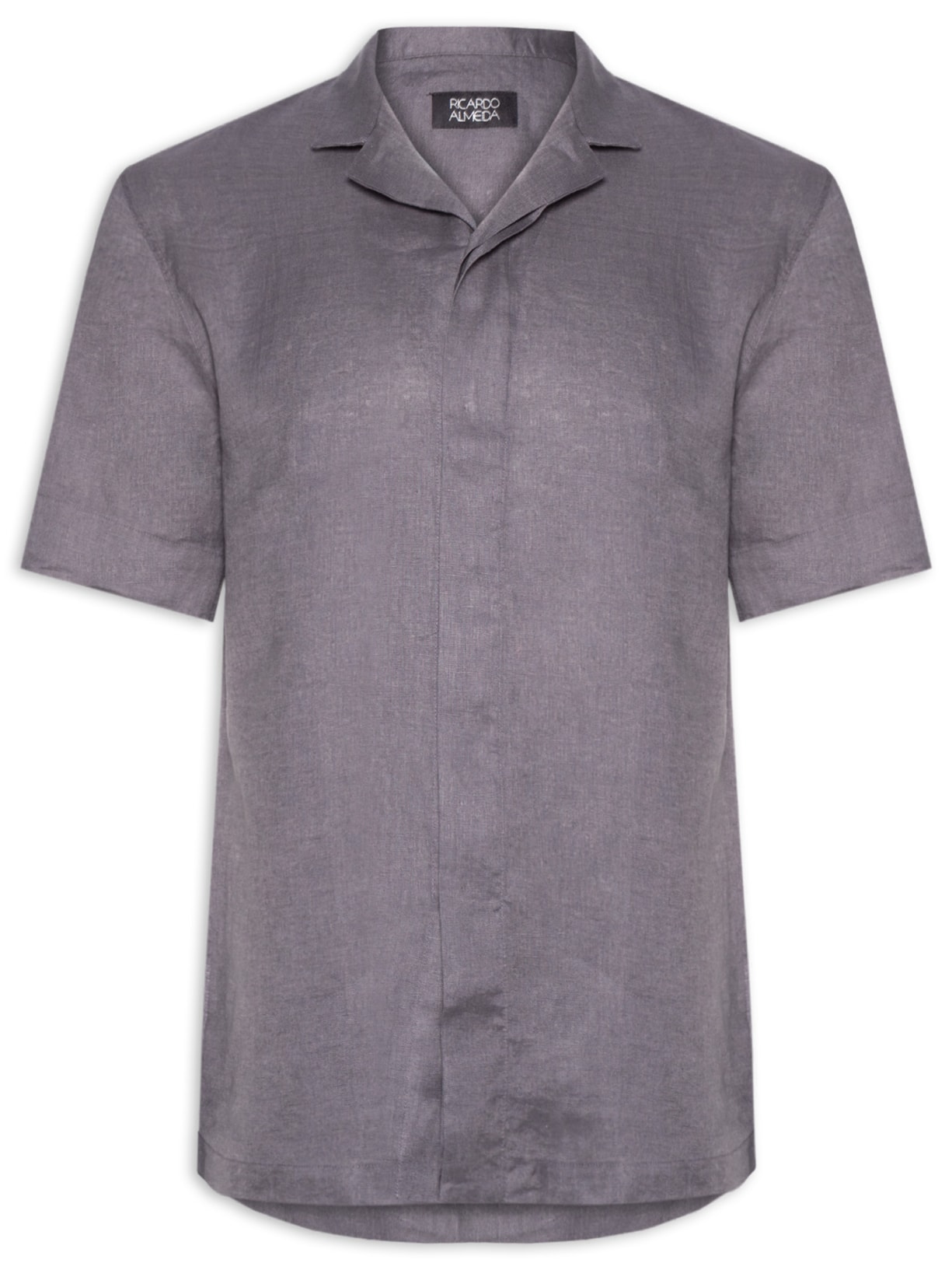 Camisa Masculina De Linho Box Manga Curta Cinza Ricardo Almeida