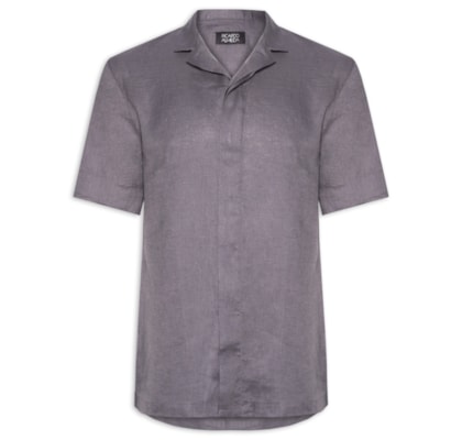 Camisa Masculina De Linho Box Manga Curta - Cinza