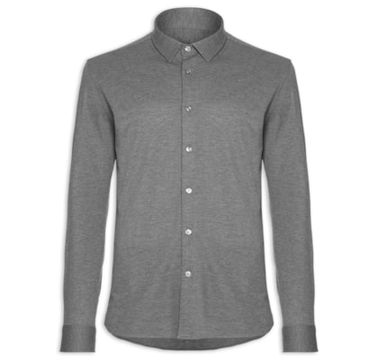 Camisa Masculina De Malha Mescla Manga Longa - Cinza