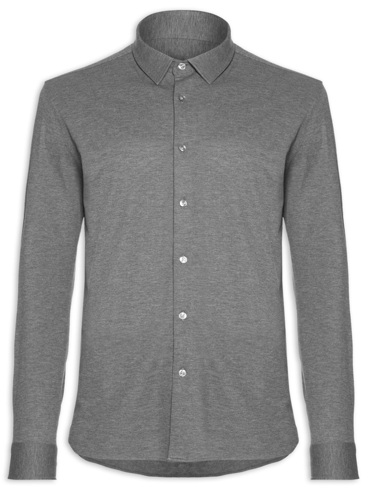 Camisa Masculina De Malha Mescla Manga Longa - Cinza