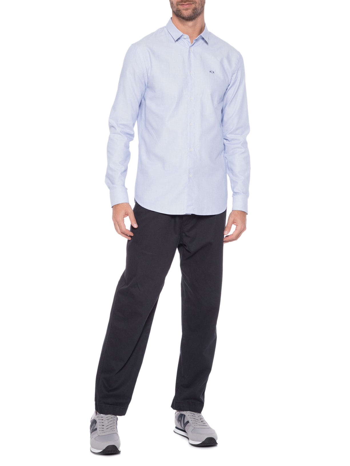 Camisa Masculina De Tecido Plano Azul Armani Exchange