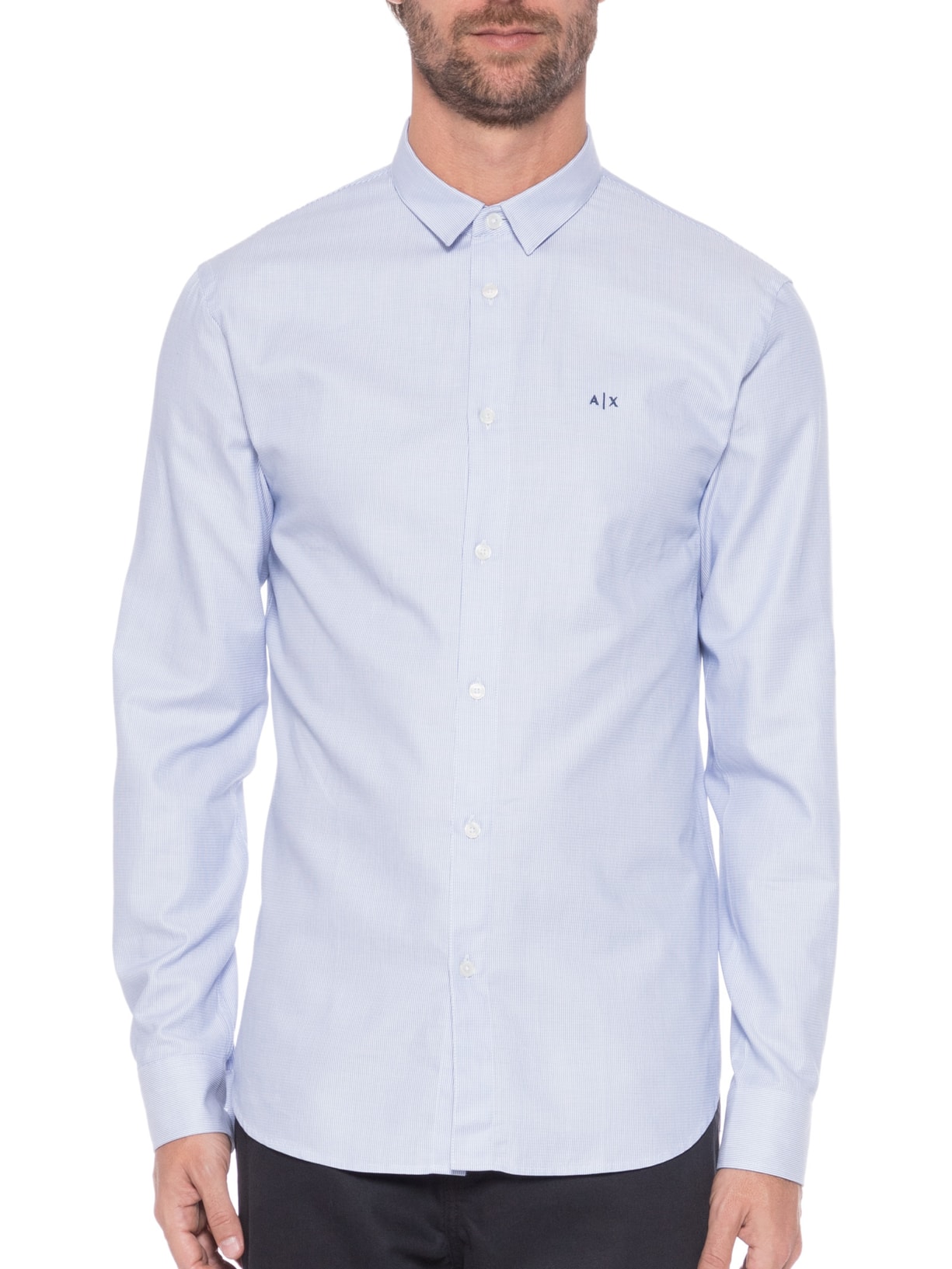 Camisa Masculina De Tecido Plano Azul Armani Exchange