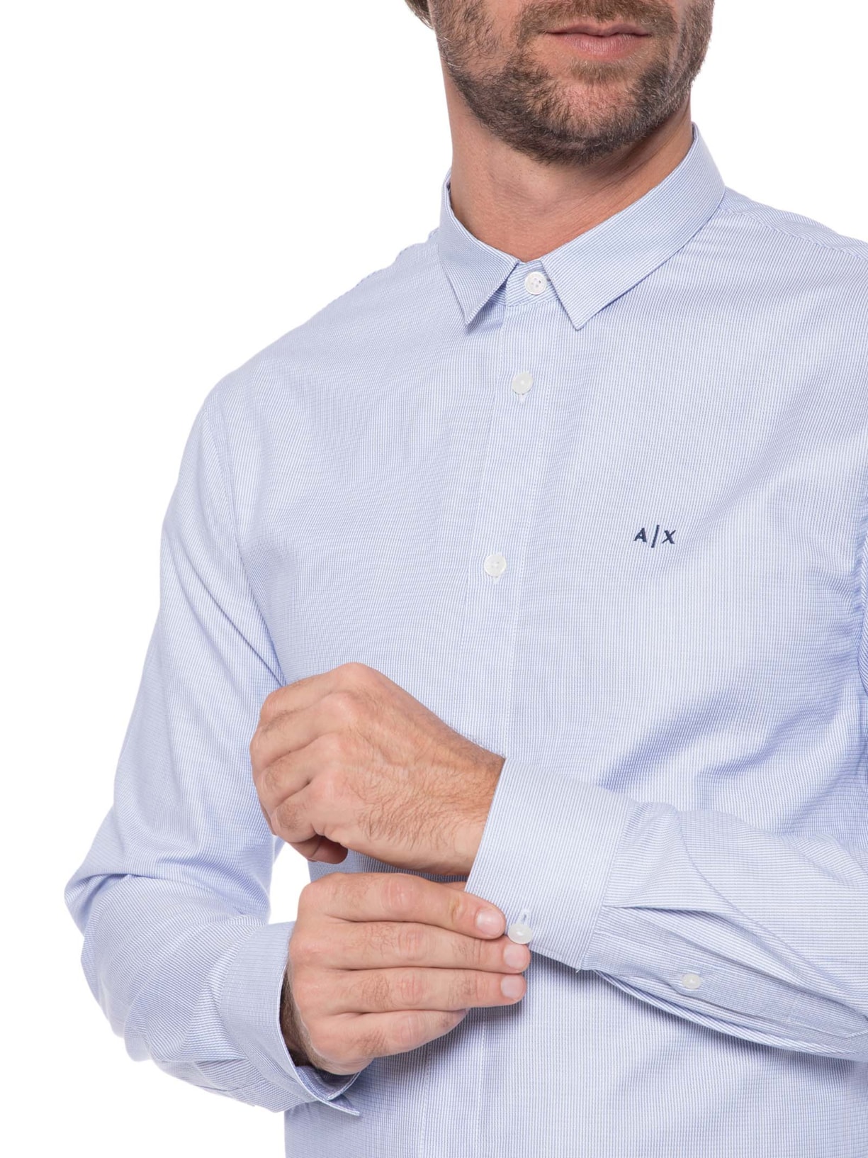 Camisa Masculina De Tecido Plano Azul Armani Exchange