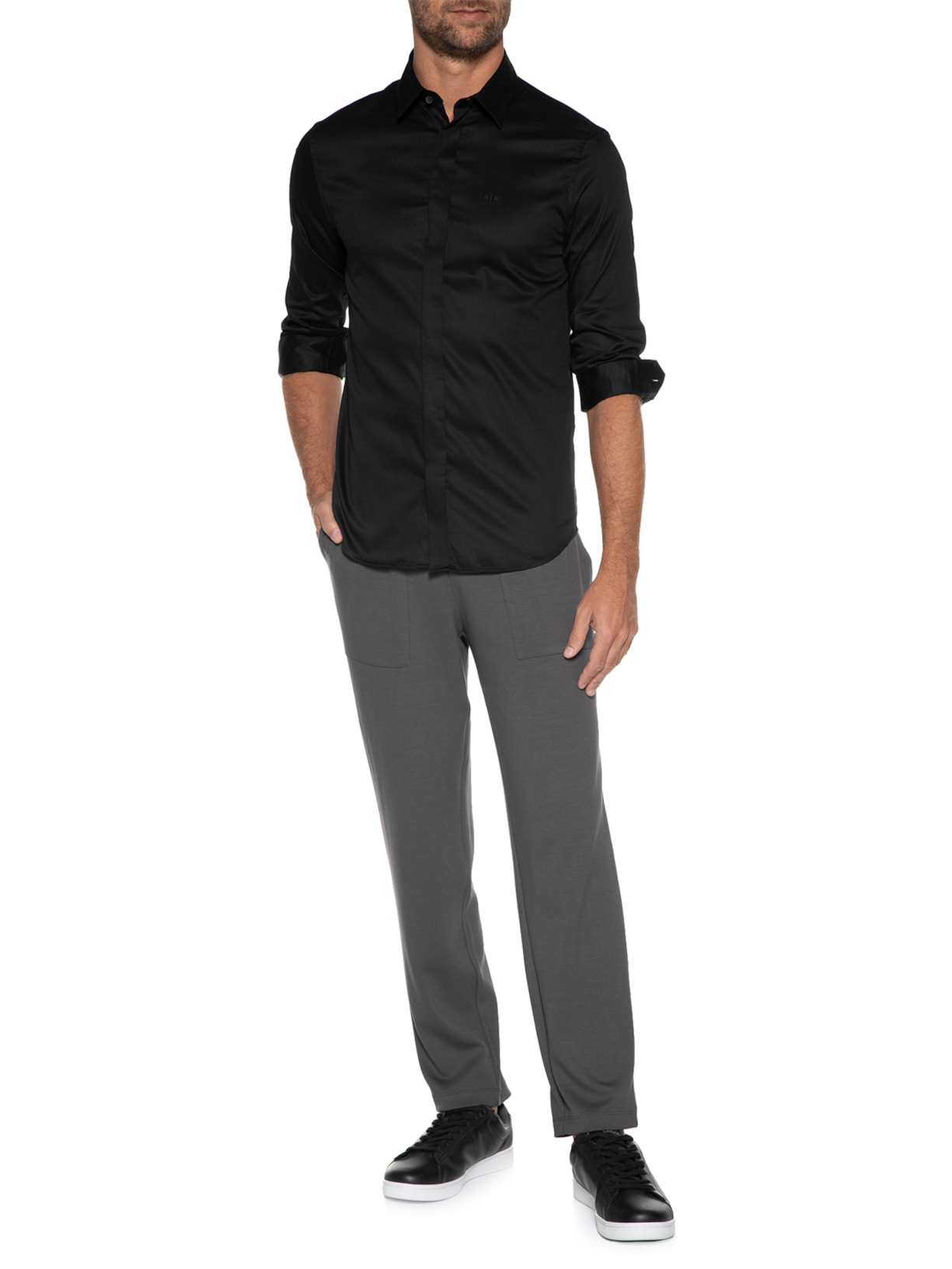 Camisa Masculina De Tecido Plano Preta Armani Exchange