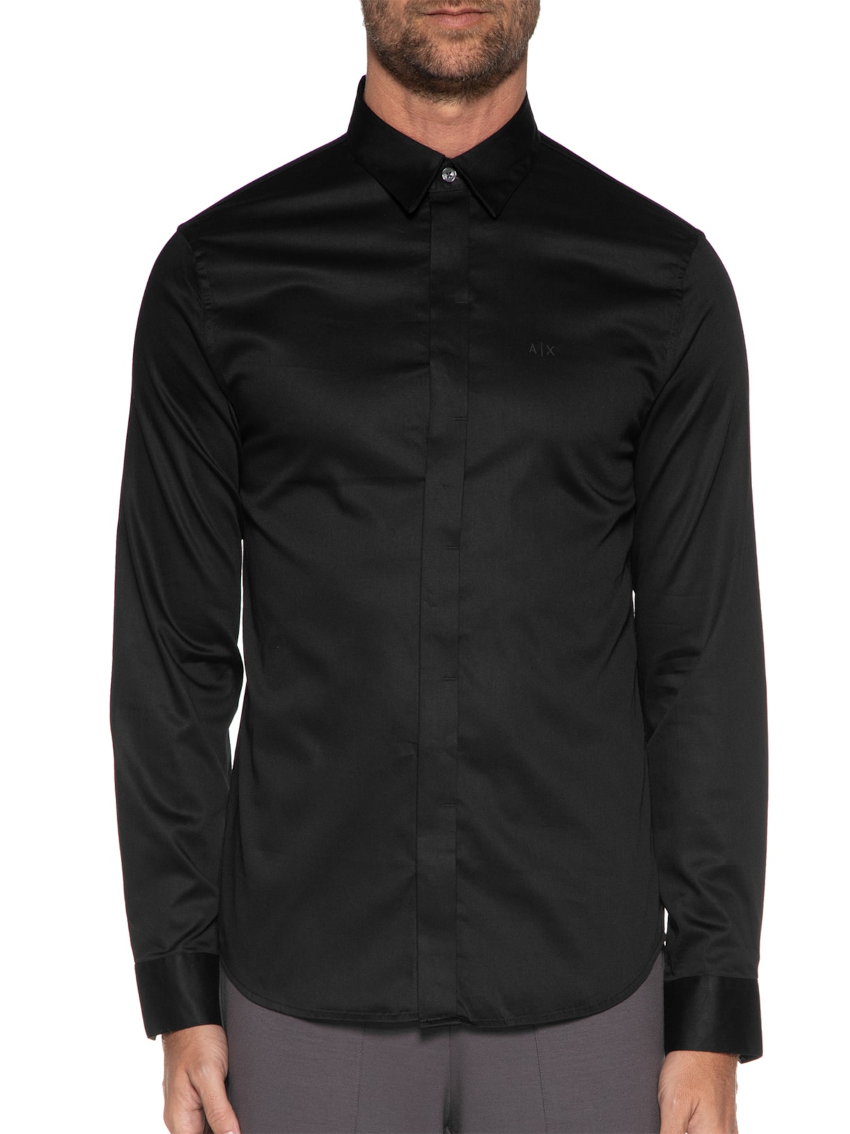 Camisa Masculina De Tecido Plano Preta Armani Exchange