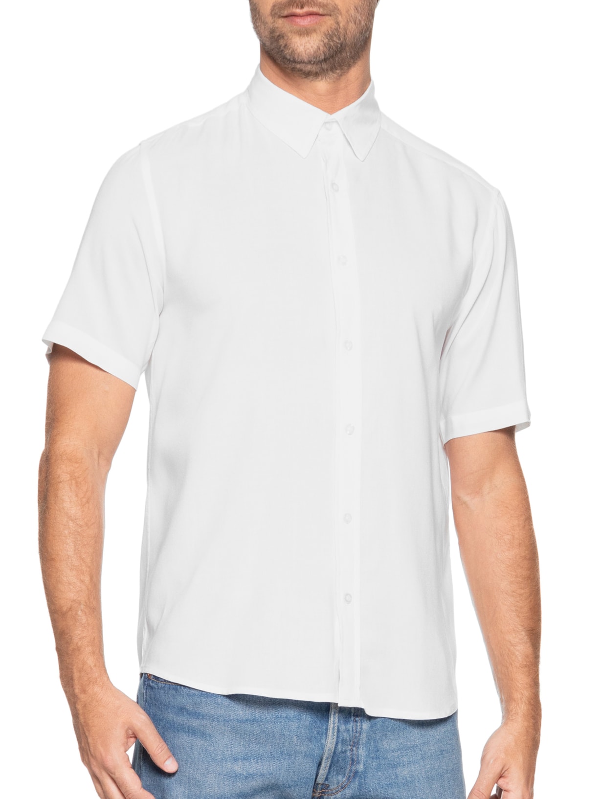 Camisa Masculina De Viscose Manga Curta Branco Basiq Men