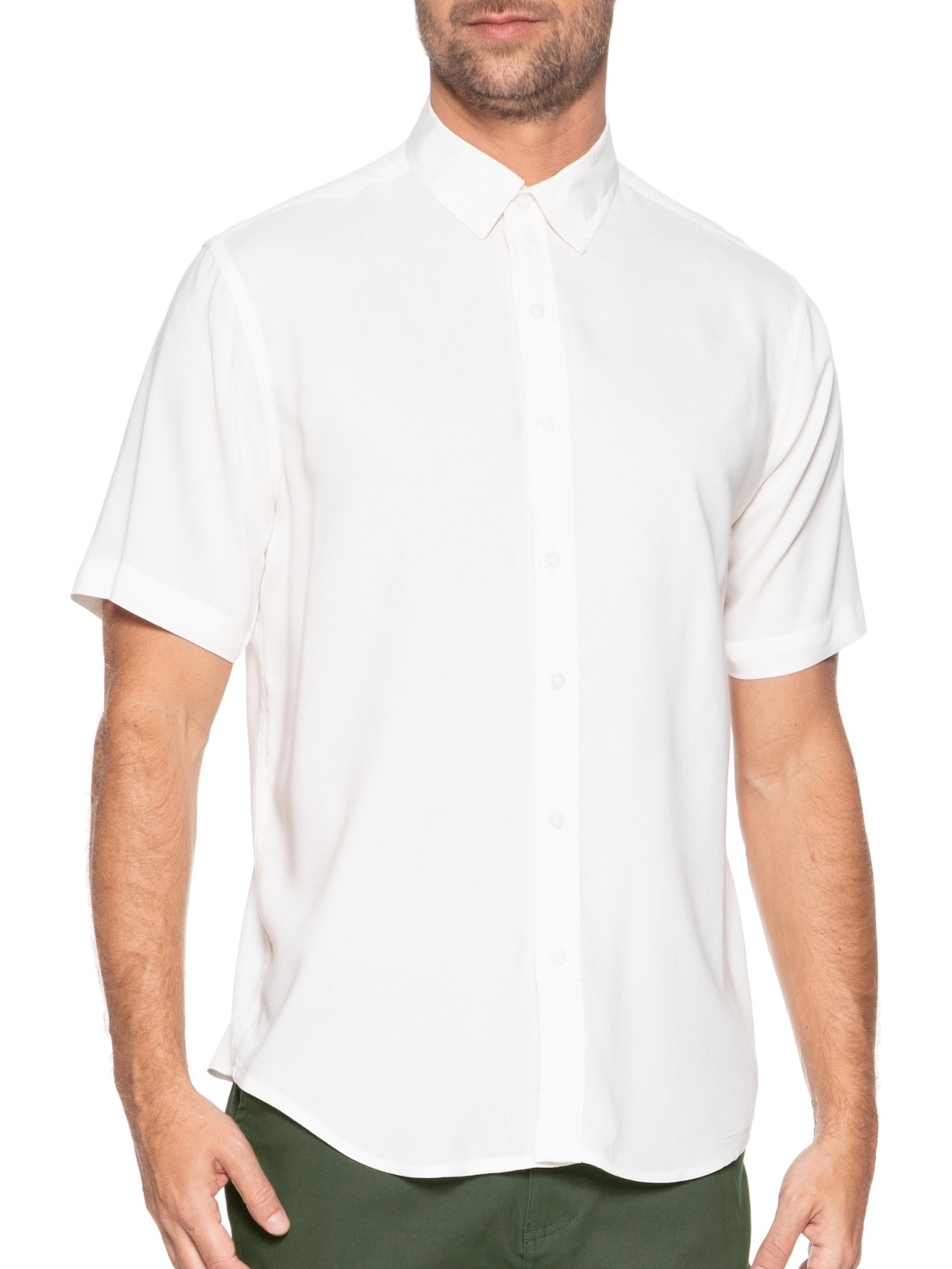 Camisa Masculina De Viscose Manga Curta Off White Basiq Men