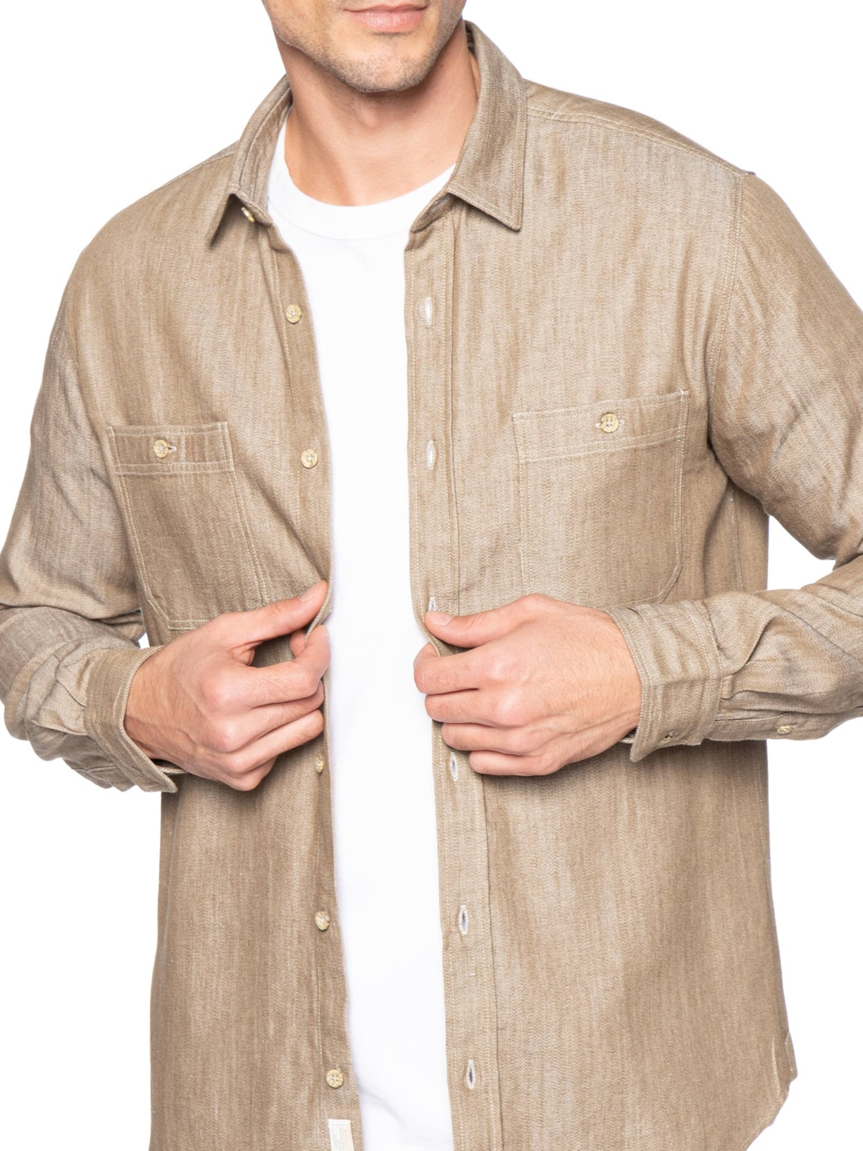 Camisa Masculina Denim Bege Pineapple