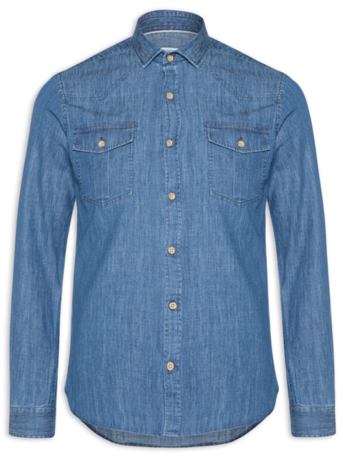 Camisa Masculina Denim Índigo - Azul