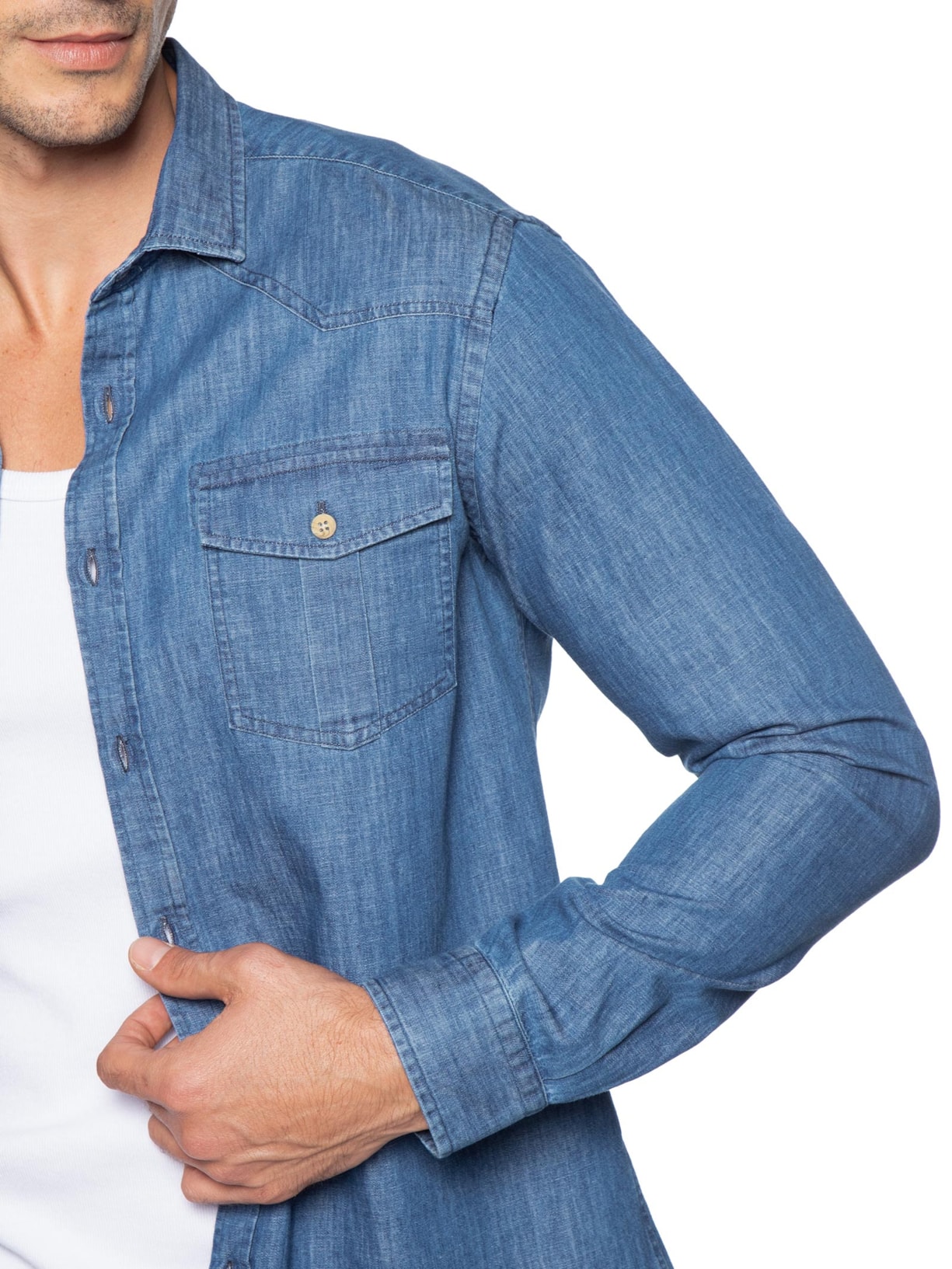 Camisa Masculina Denim Índigo Azul Pineapple