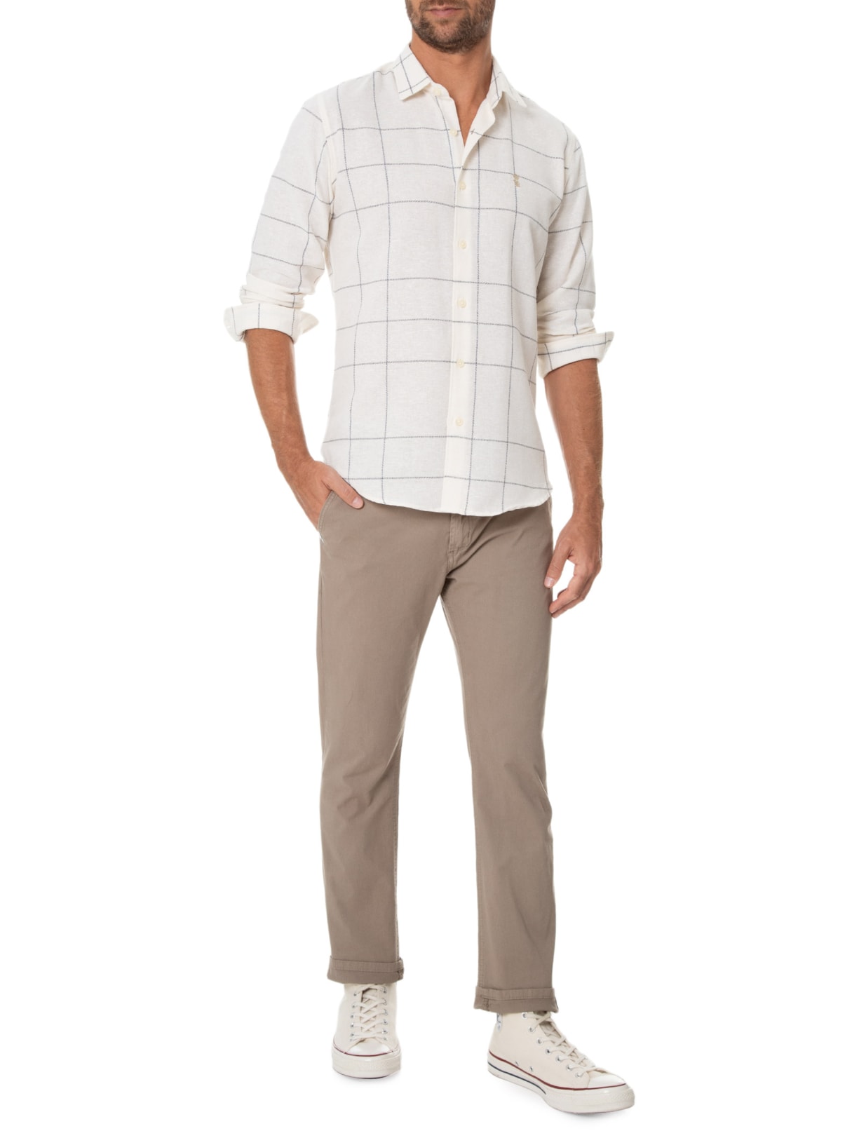 Camisa Masculina Eco Quadros Off White Sergio K