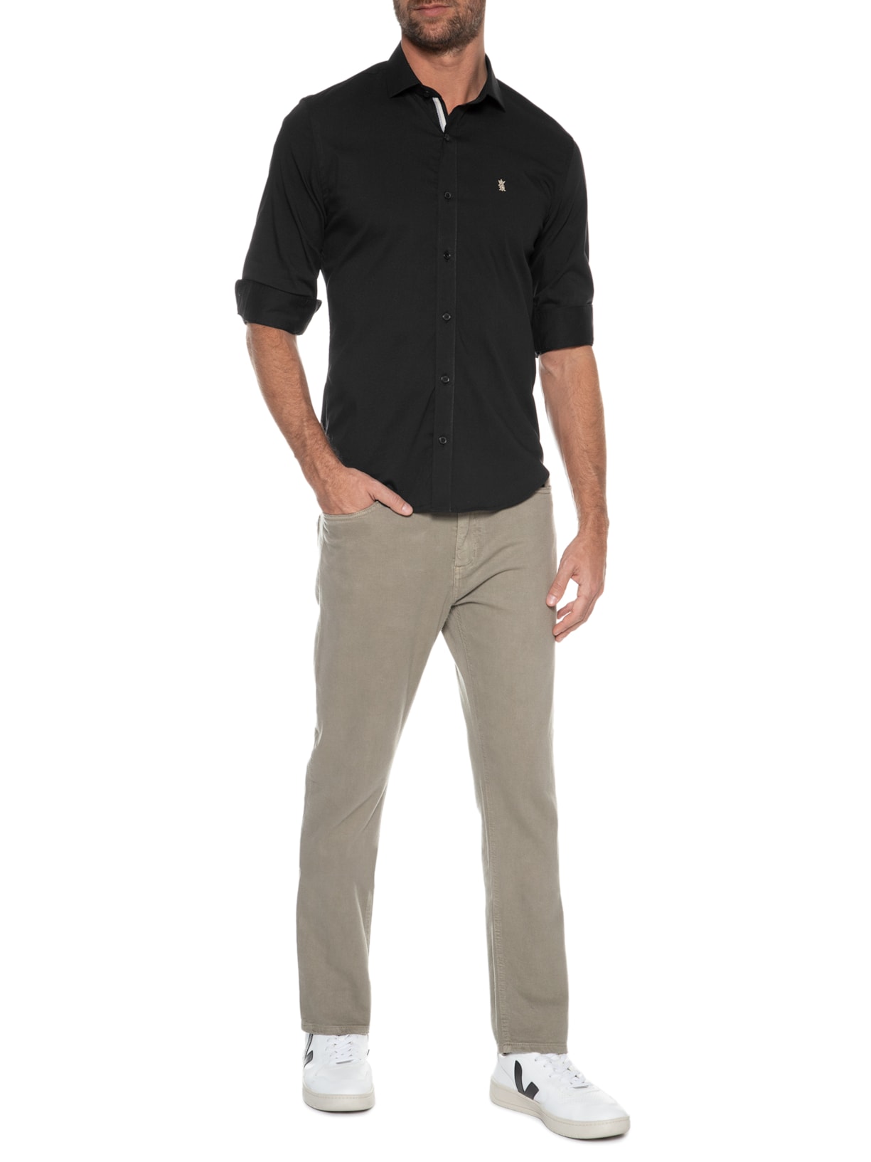 Camisa Masculina Elastano Gorgurão Preto Sergio K