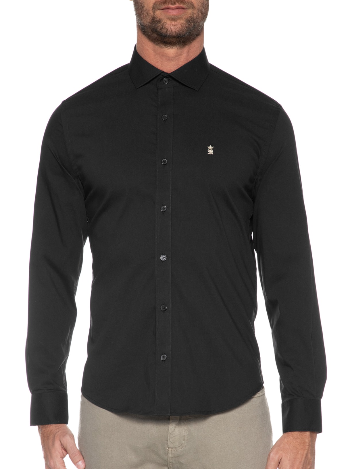 Camisa Masculina Elastano Gorgurão Preto Sergio K