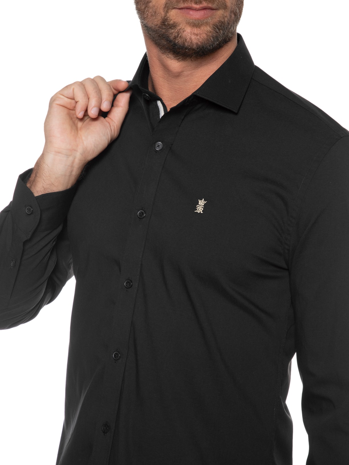Camisa Masculina Elastano Gorgurão Preto Sergio K