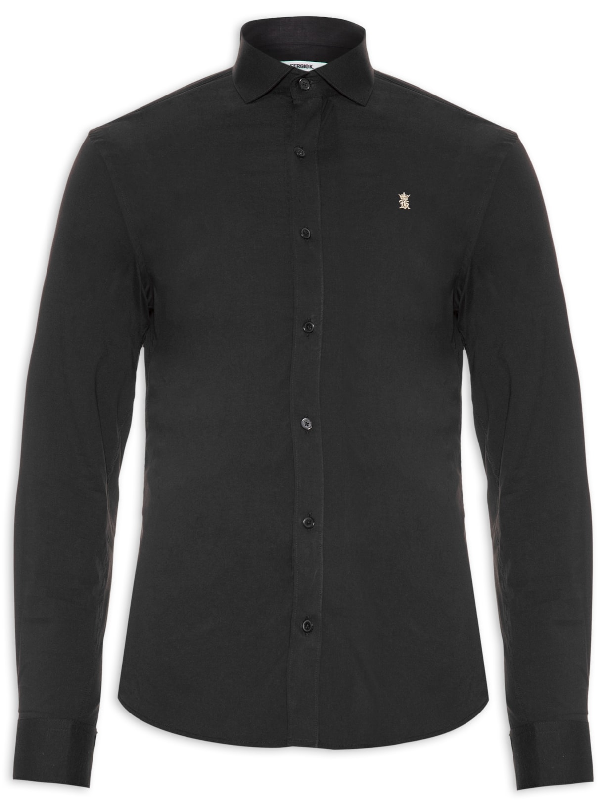 Camisa Masculina Elastano Gorgurão Preto Sergio K