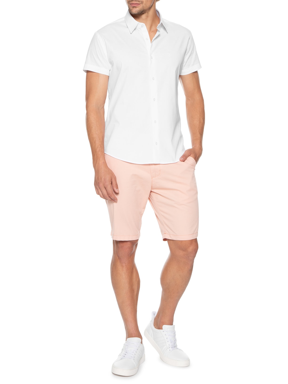 Camisa Masculina Elastano Lisa Branco Sergio K