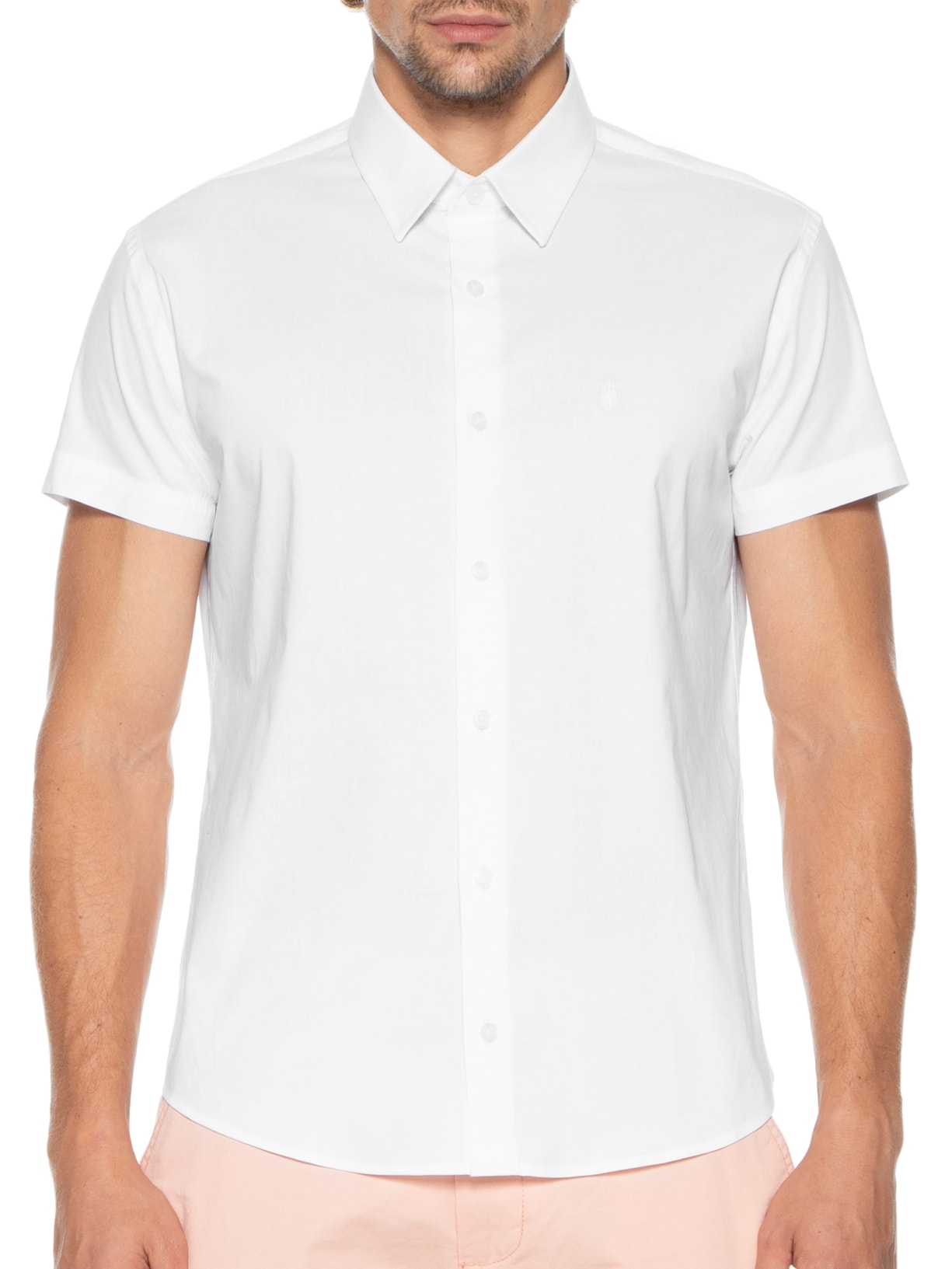 Camisa Masculina Elastano Lisa Branco Sergio K
