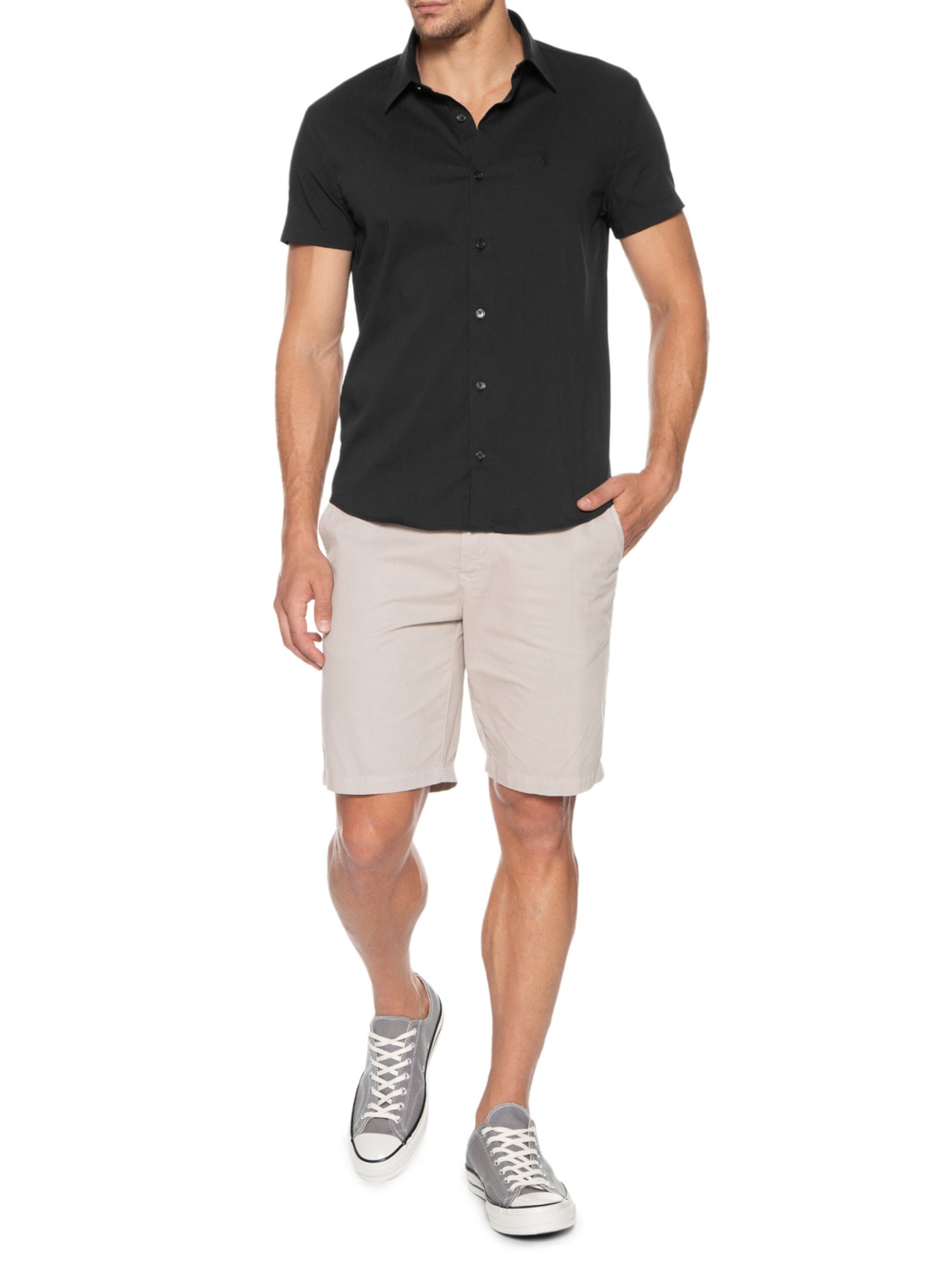 Camisa Masculina Elastano Lisa Preto Sergio K