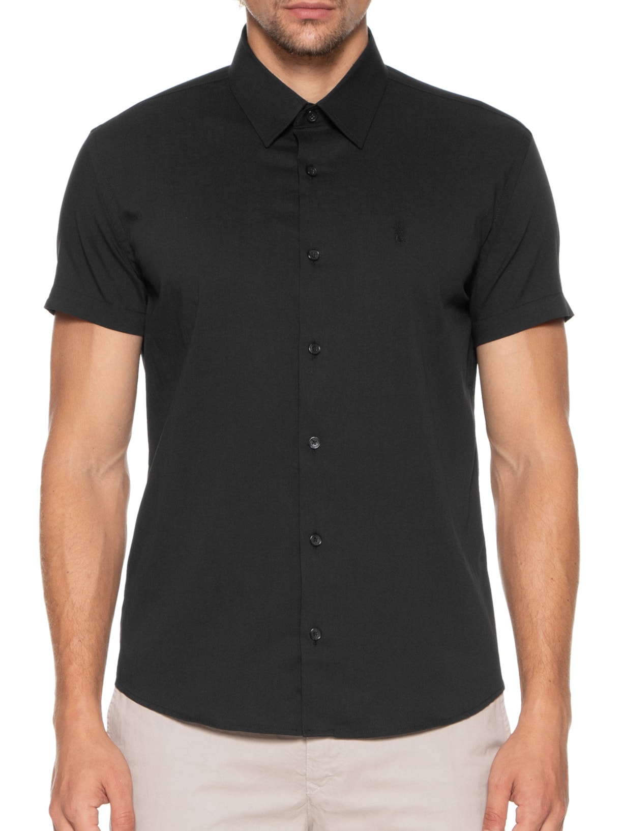 Camisa Masculina Elastano Lisa Preto Sergio K