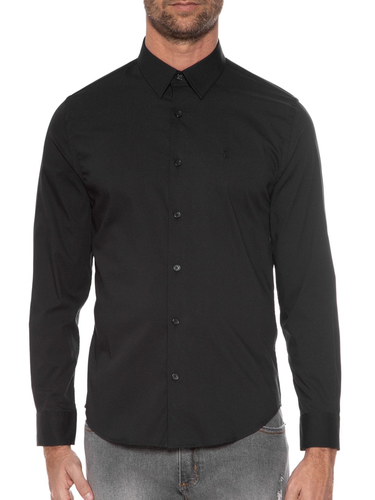 Camisa Masculina Elastano Lisa Preto Sergio K