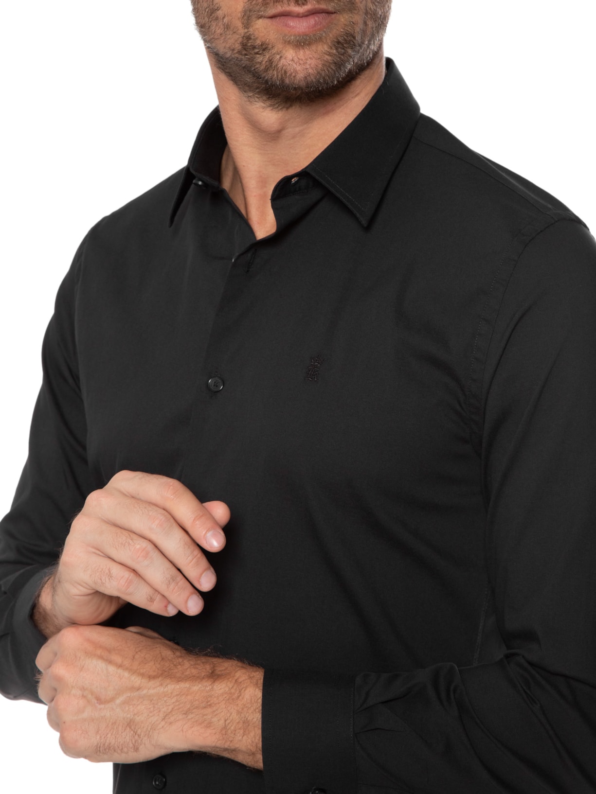 Camisa Masculina Elastano Lisa Preto Sergio K
