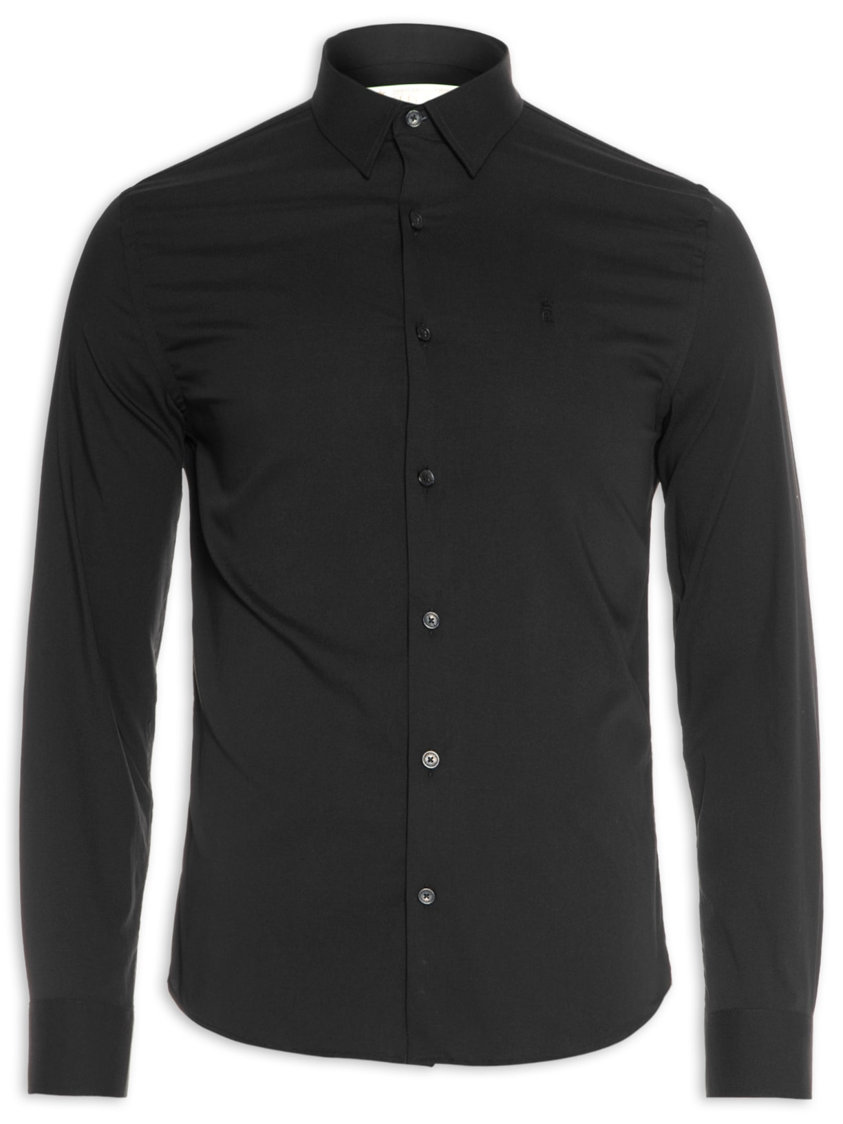 Camisa Masculina Elastano Lisa - Preto