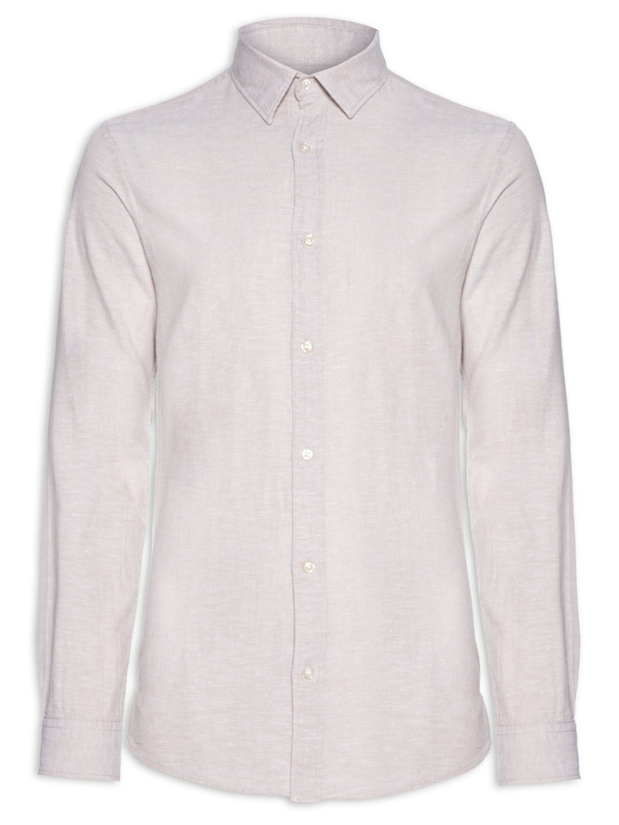 Camisa Masculina Em Blend De Linho - Bege