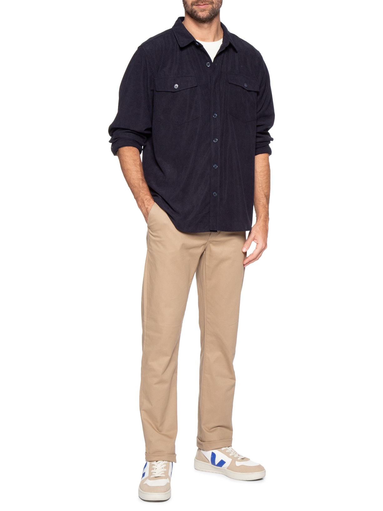 Camisa Masculina em Cotelê Azul Basiq Men