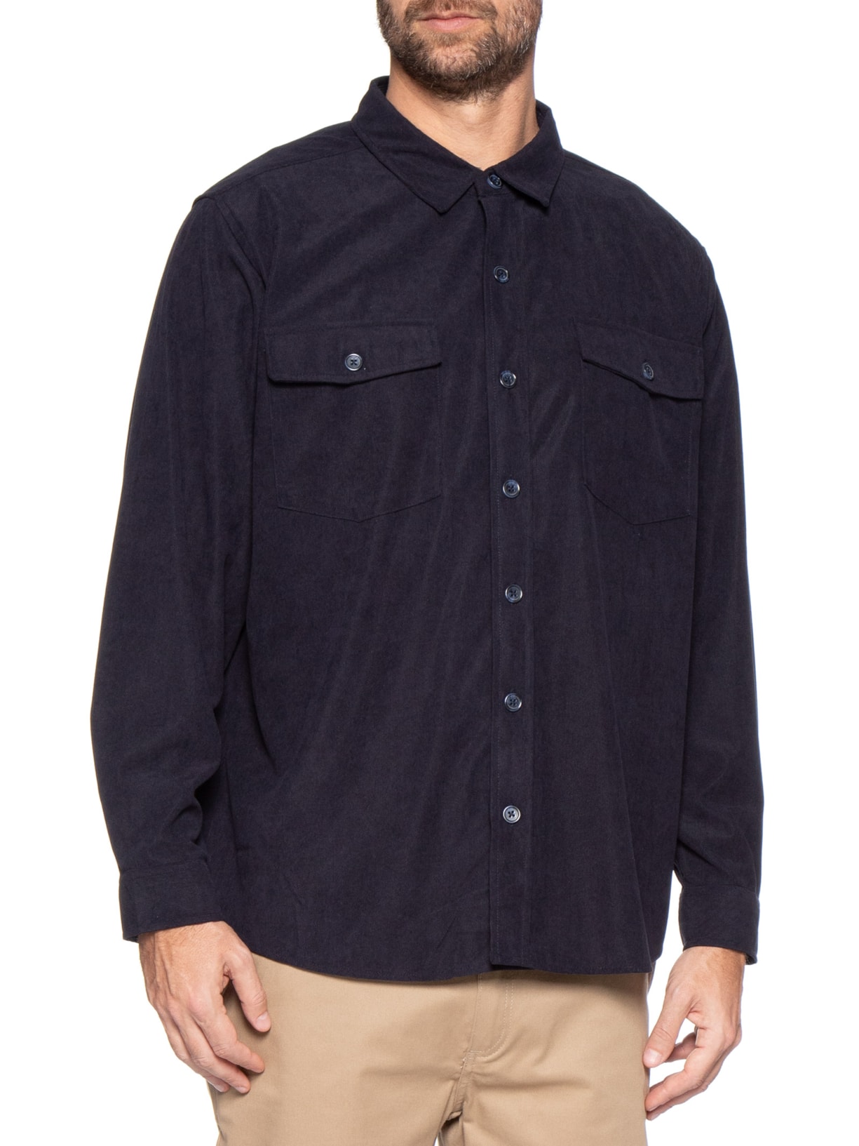 Camisa Masculina em Cotelê Azul Basiq Men