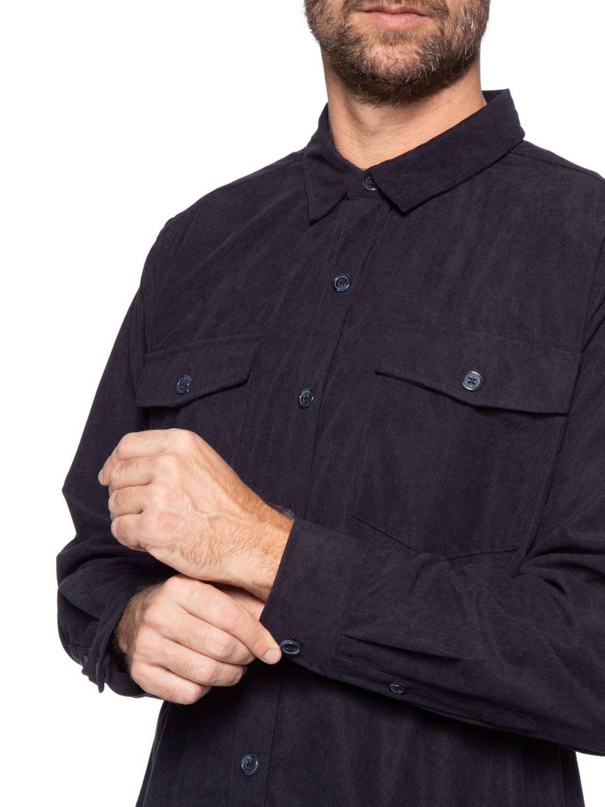 Camisa Masculina em Cotelê Azul Basiq Men