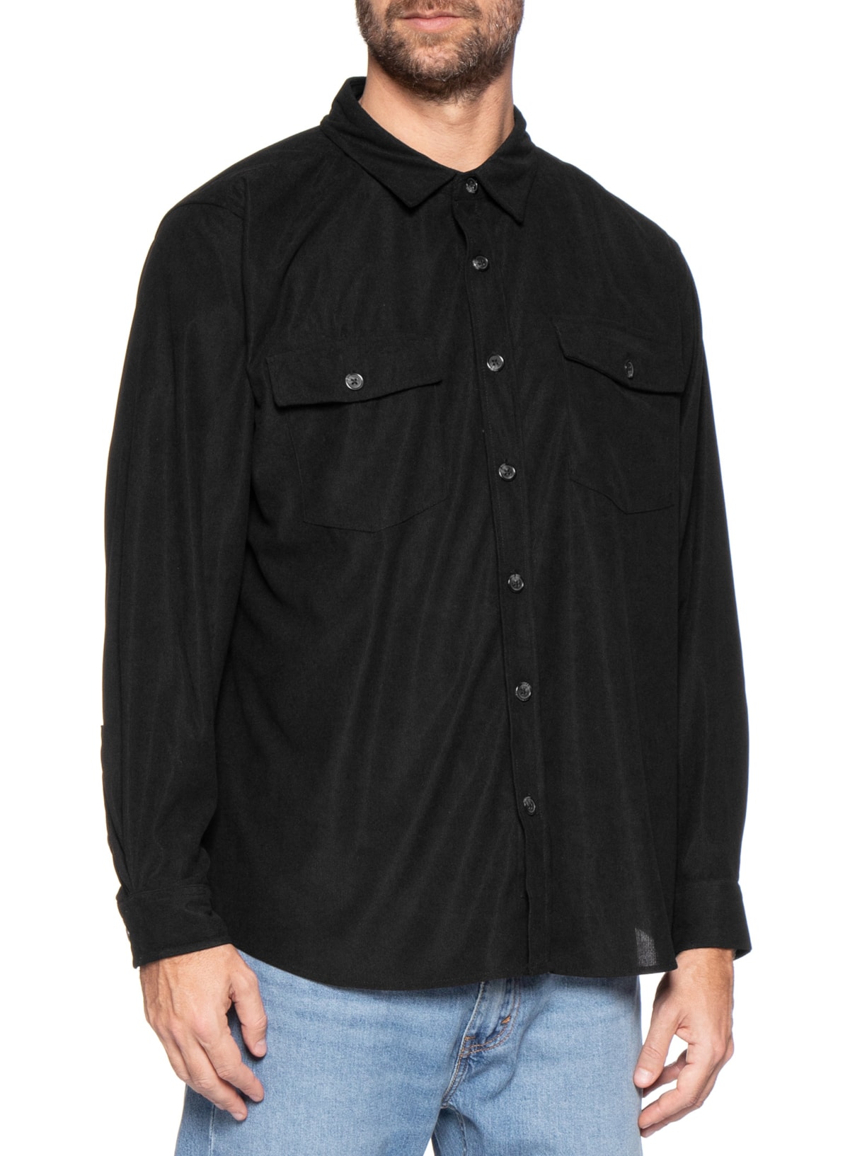 Camisa Masculina em Cotelê Preto Basiq Men