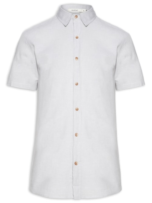 Camisa Masculina Em Linho Belize Manga Curta - Cinza