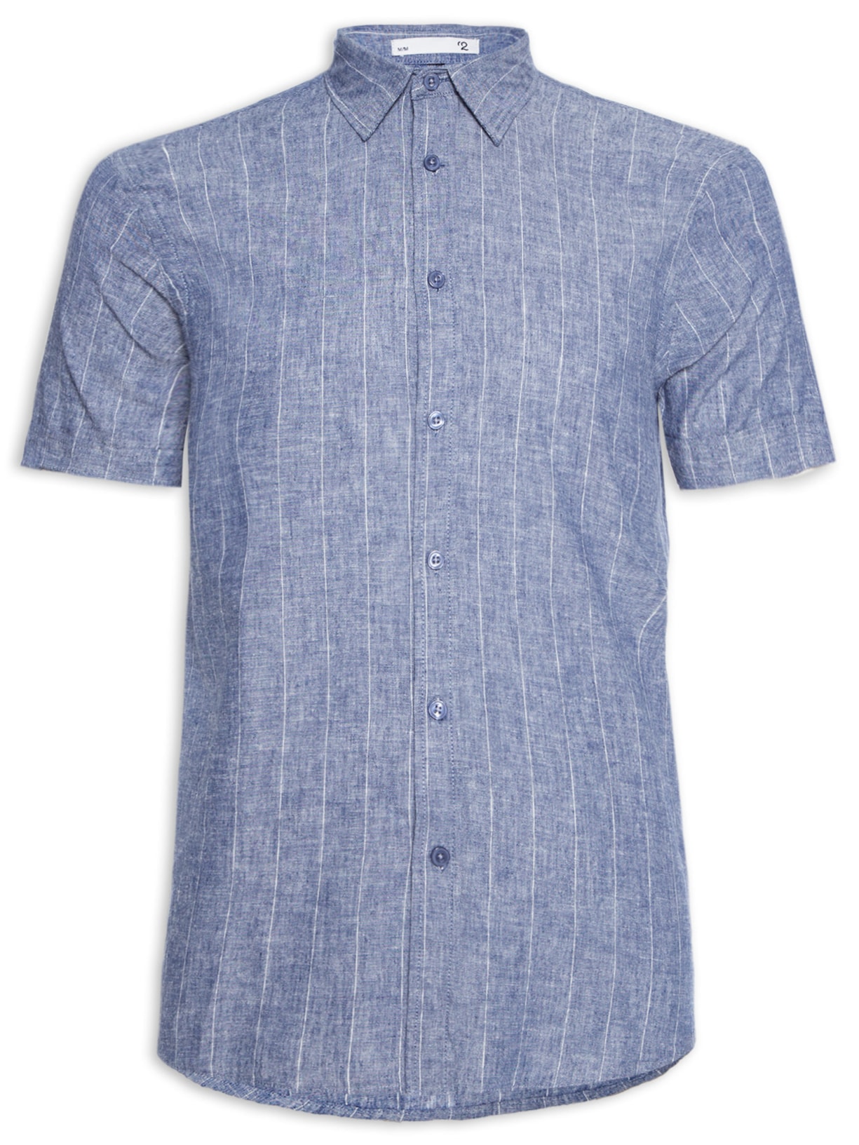 Camisa Masculina Em Linho Com Estampa De Listras E Manga Curta - Azul Marinho