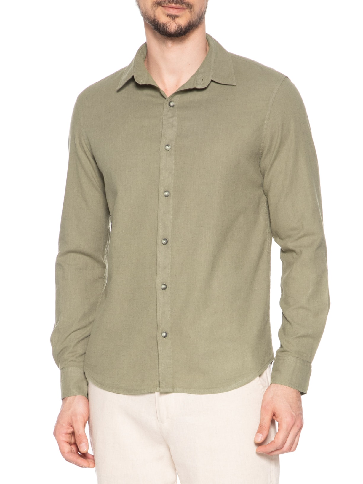 Camisa Masculina Em Linho Noronha Manha Longa Verde Austral