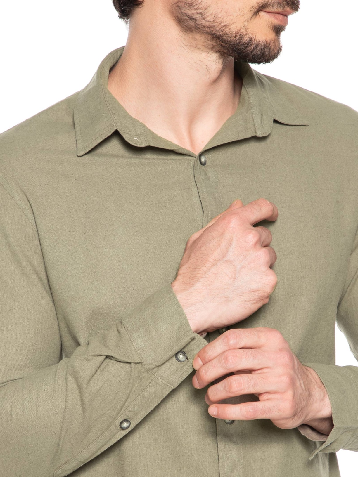 Camisa Masculina Em Linho Noronha Manha Longa Verde Austral