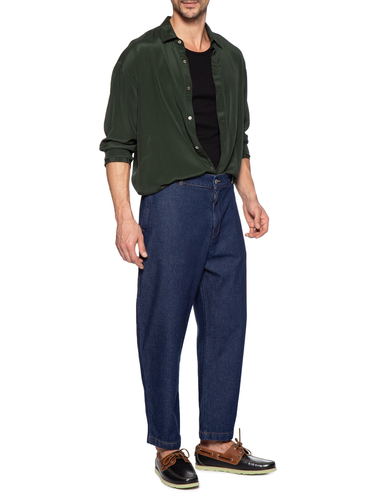 Camisa Masculina Em Seda Oversized Verde Handred