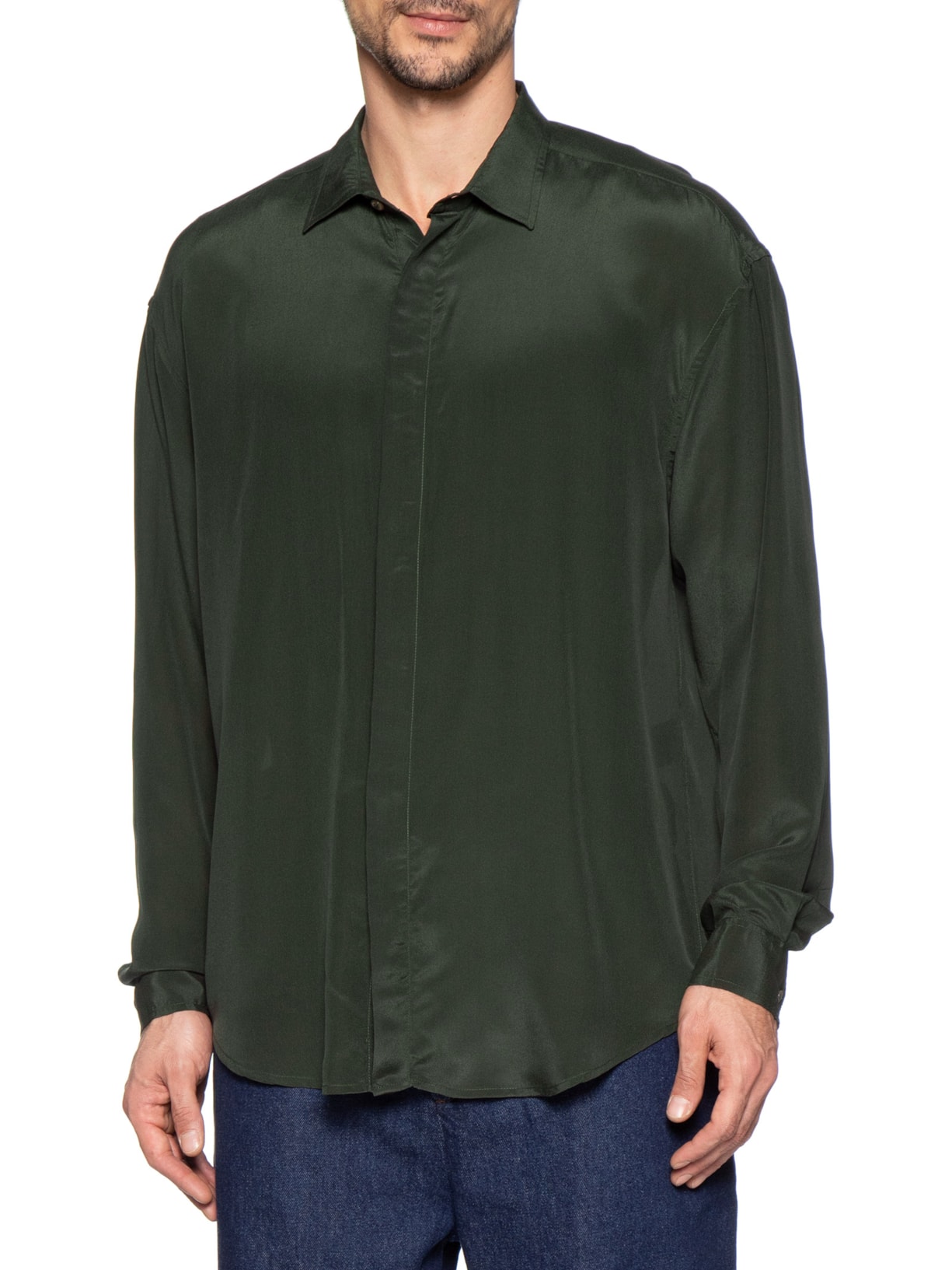 Camisa Masculina Em Seda Oversized Verde Handred