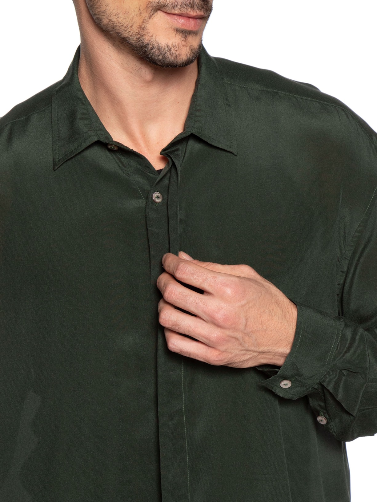 Camisa Masculina Em Seda Oversized Verde Handred