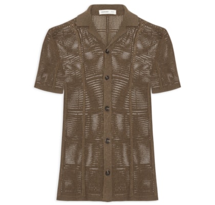 Camisa Masculina em Tricô Texturizada - Marrom