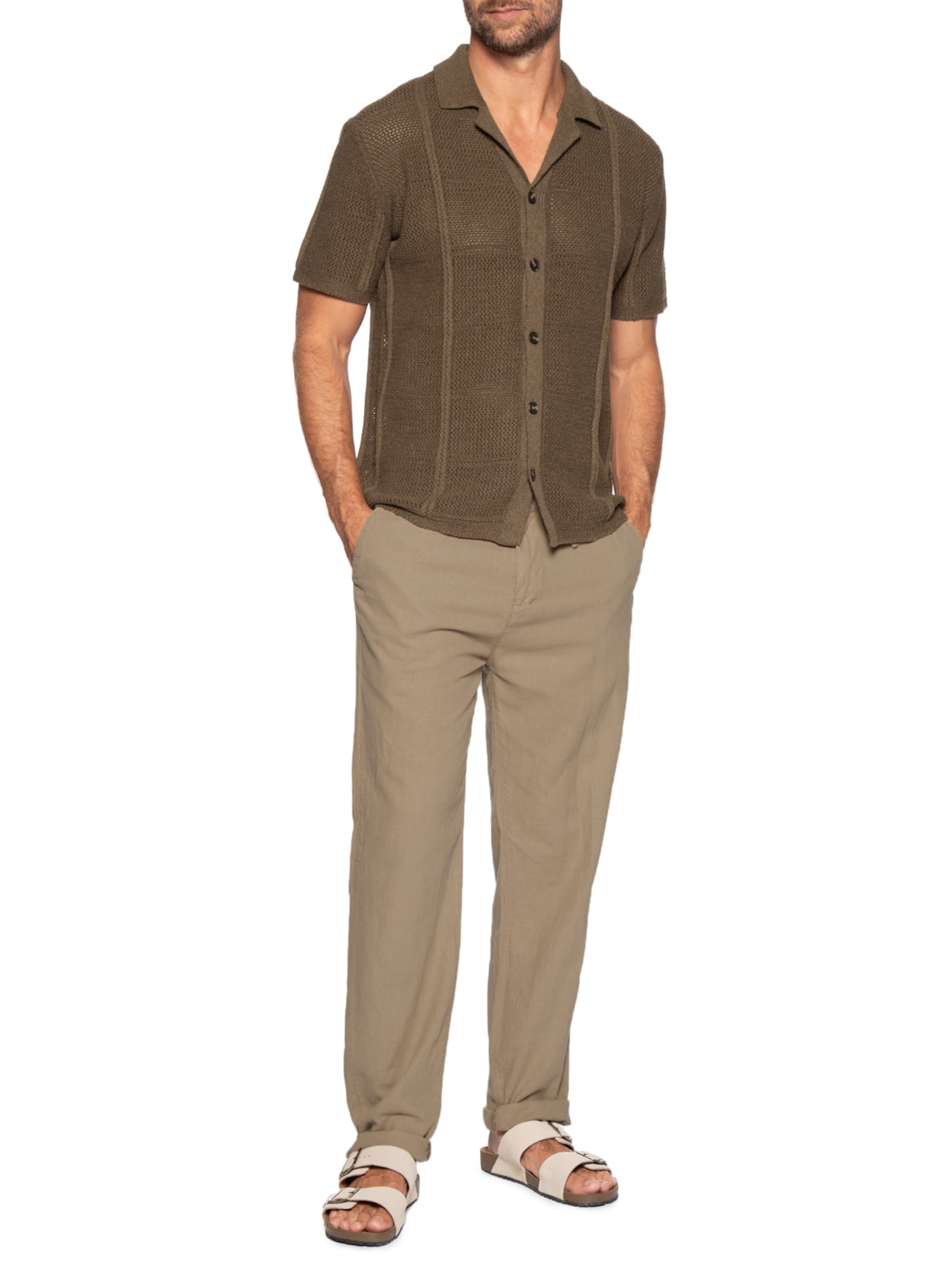 Camisa Masculina em Tricô Texturizada Marrom Hering