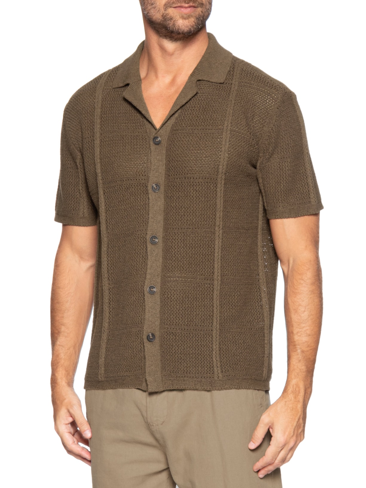 Camisa Masculina em Tricô Texturizada Marrom Hering