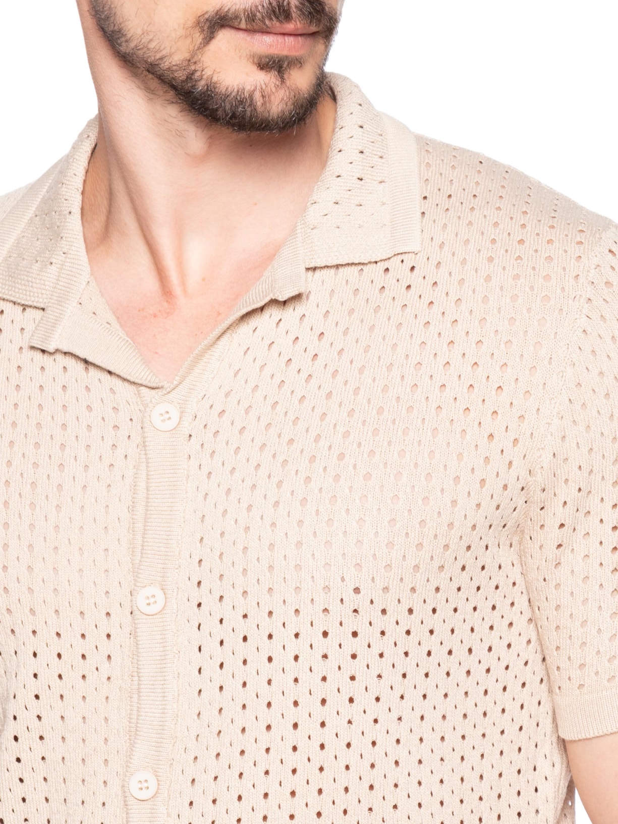 Camisa Masculina Em Tricot Bege Basiq Men