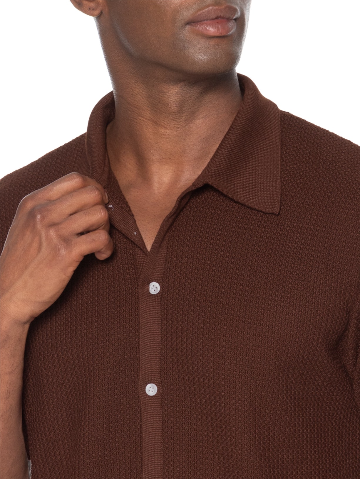 Camisa Masculina Em Tricot Regular Marrom Basiq Men