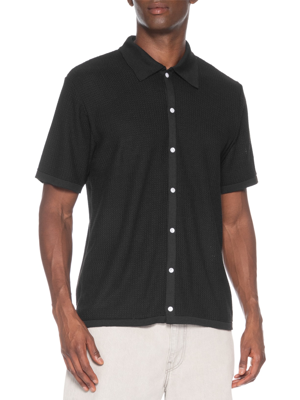 Camisa Masculina Em Tricot Regular – Preto Basiq Men