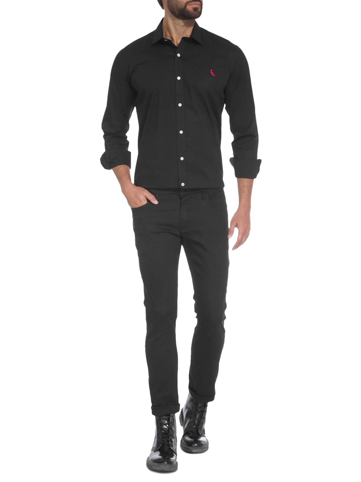Camisa Masculina Enxuto Cores Elastano Preto Reserva