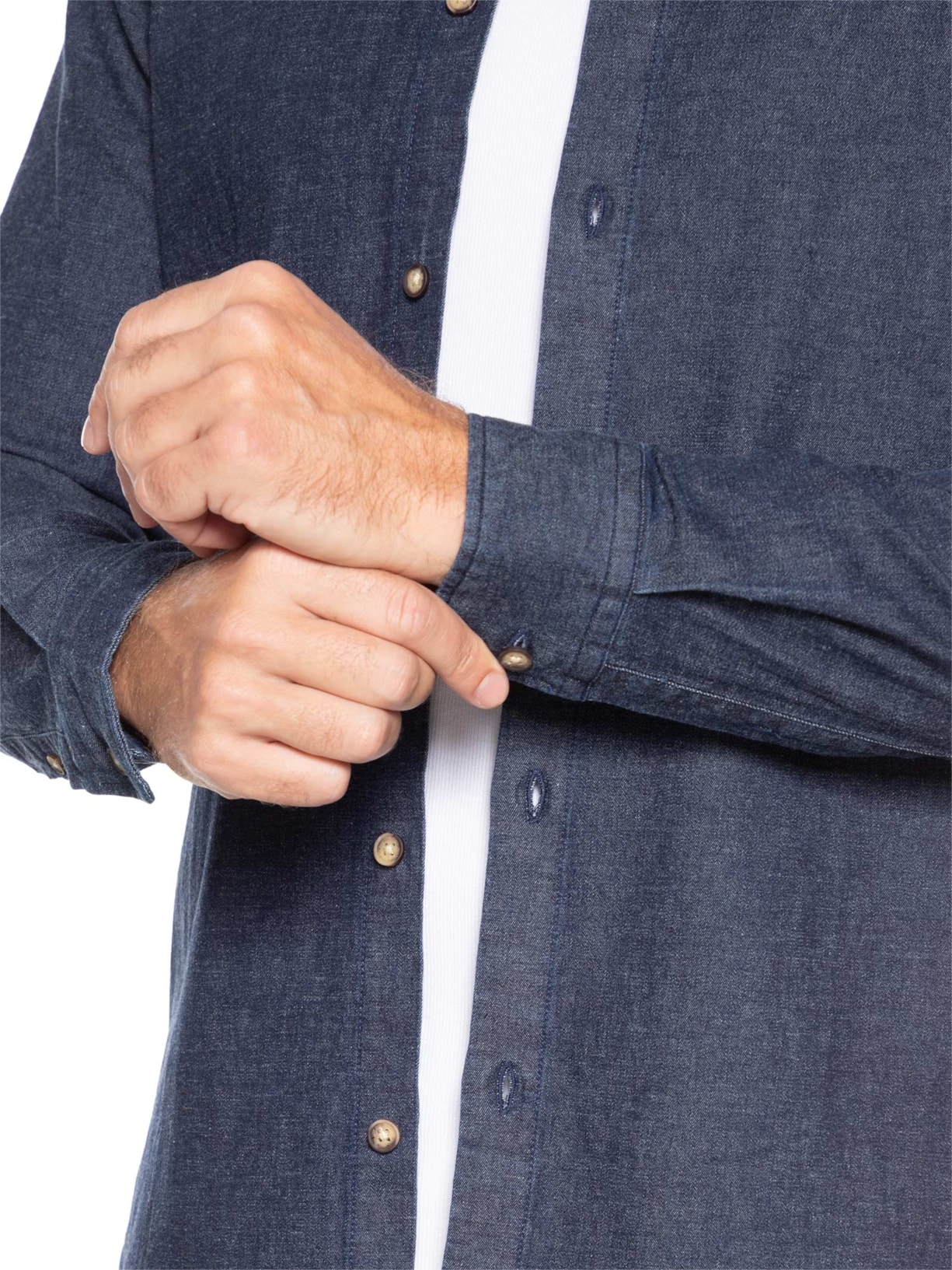 Camisa Masculina Enxuto Jeans Azul Reserva