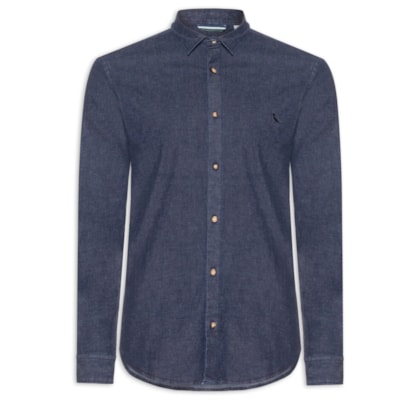 Camisa Masculina Enxuto Jeans - Azul