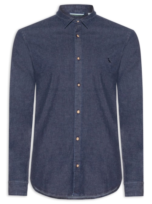 Camisa Masculina Enxuto Jeans - Azul